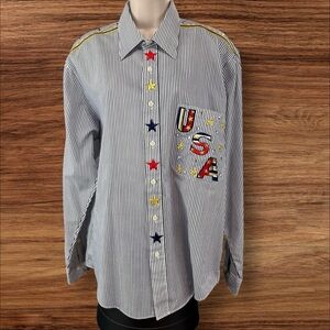VINTAGE Studz Connection Shirt Womens Large Denim USA Embroidered Button (479)